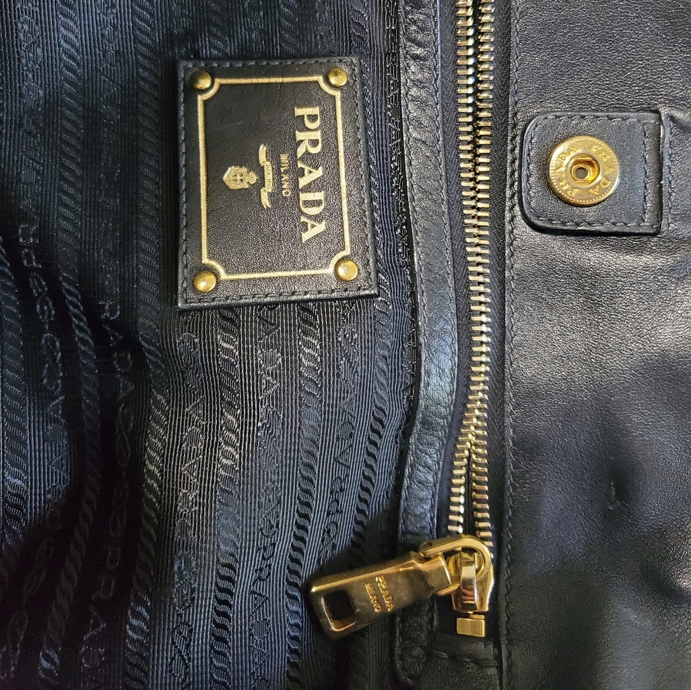 Prada black leather gold hobo tote purse bag used - Picture 11 of 13